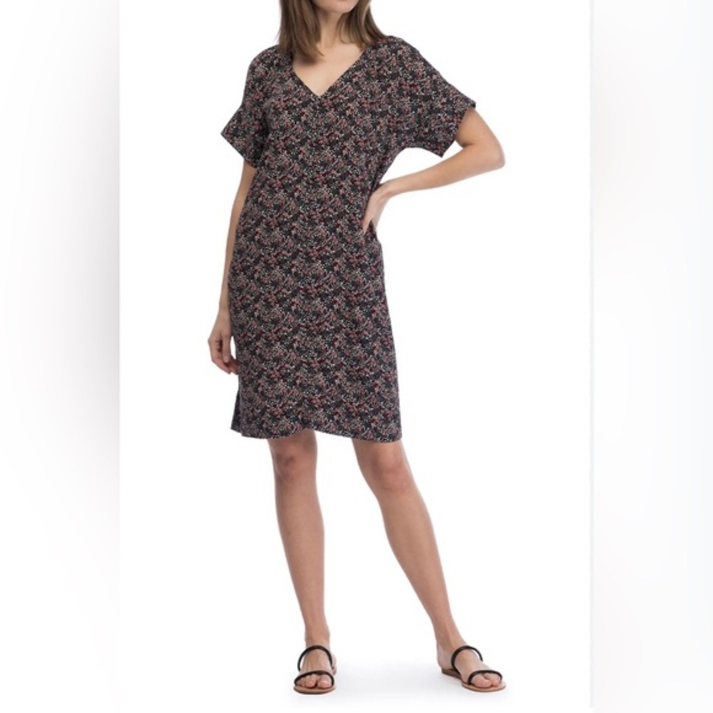 Studio B‎ Bobeau 90s Inspired Short Sleeve Floral Black Dress SKU068